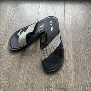 Black Slides with Silver Detailing